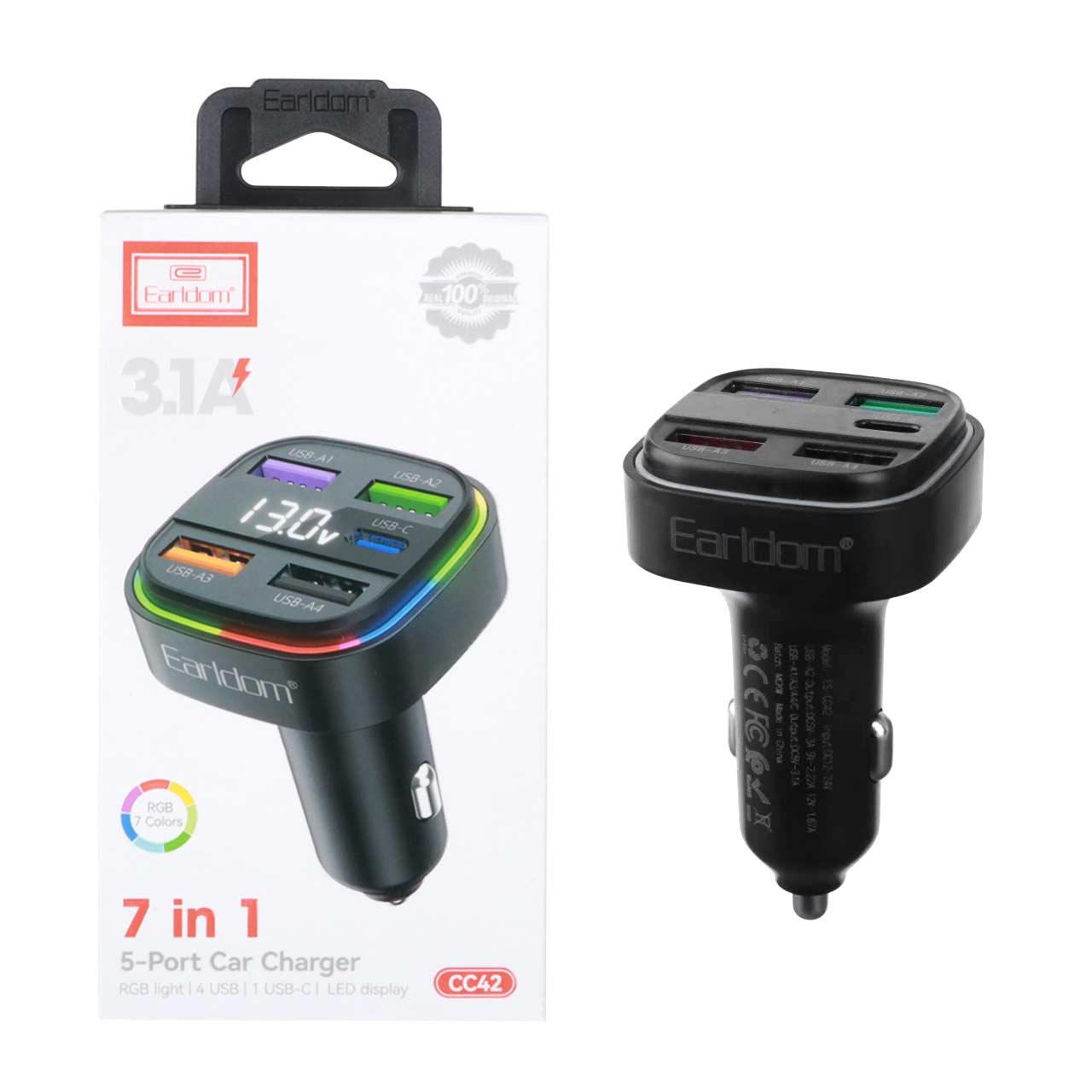 شارژر فندکی PD و فست 5 پورت Earldom مدل CC42 - مشکی