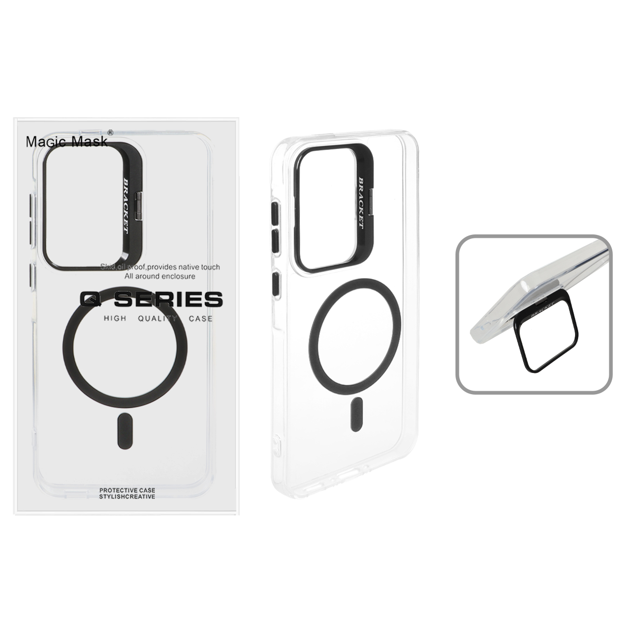 قاب اورجینال Q Series Bracket کریستالی Magsafe لنز استندشو Samsung Galaxy A56 / A36 - مشکی (پک دار)
