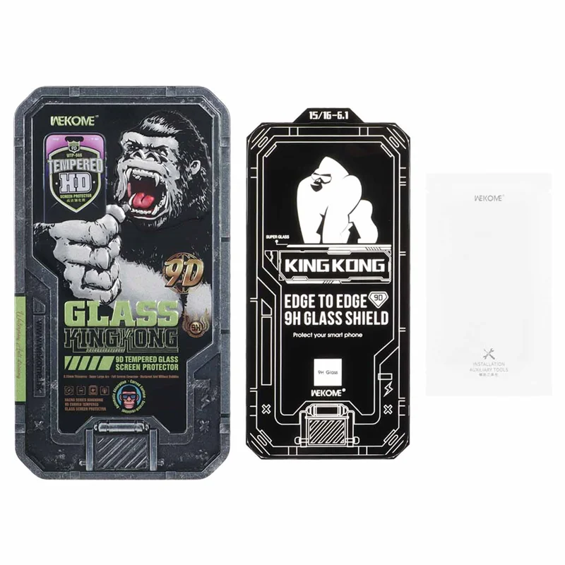 محافظ صفحه نمایش شیشه ای فوق شفاف اورجینال Wekome King Kong مدل Apple iPhone 16 / iPhone 15 / iPhone 14 Pro (پک فلزی) - NTC
