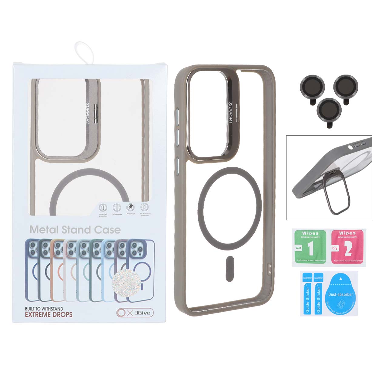 قاب Support لنز آلومینیومی Magsafe با ست محافظ لنز رینگی Samsung Galaxy S23 FE - خاکستری (پک دار)