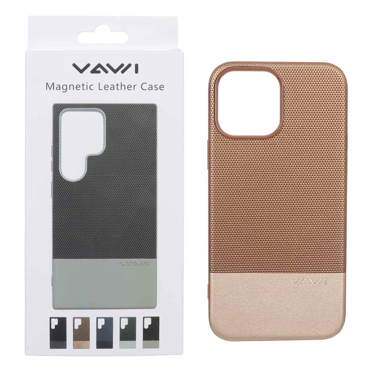 قاب Vawi چرمی دو تکه MagSafe مدل Apple iPhone 13 Pro Max - طلایی (پک دار)