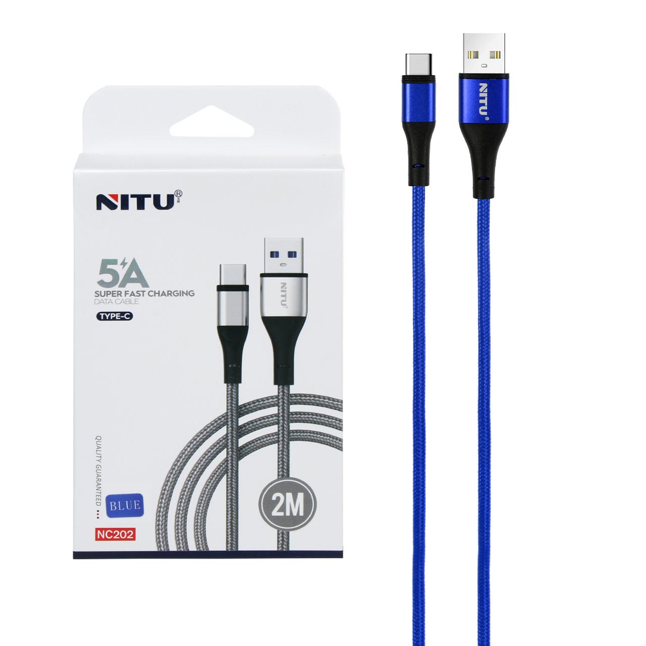 کابل شارژ فست 2 متری NITU Type-C مدل NC202 - آبی (گارانتی 18 ماه تعویض نیکان همراه)