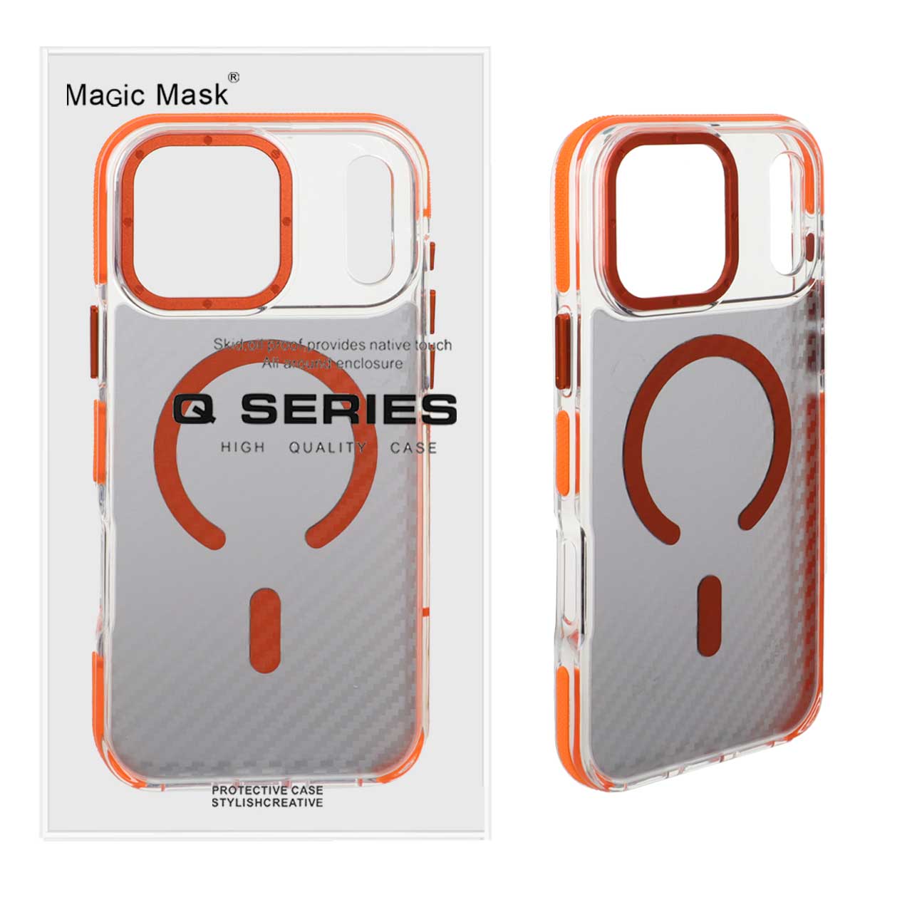 قاب اورجینال Q Series پشت کربن MagSafe مدل Apple iPhone 17 Pro Max - نارنجی (پک دار)
