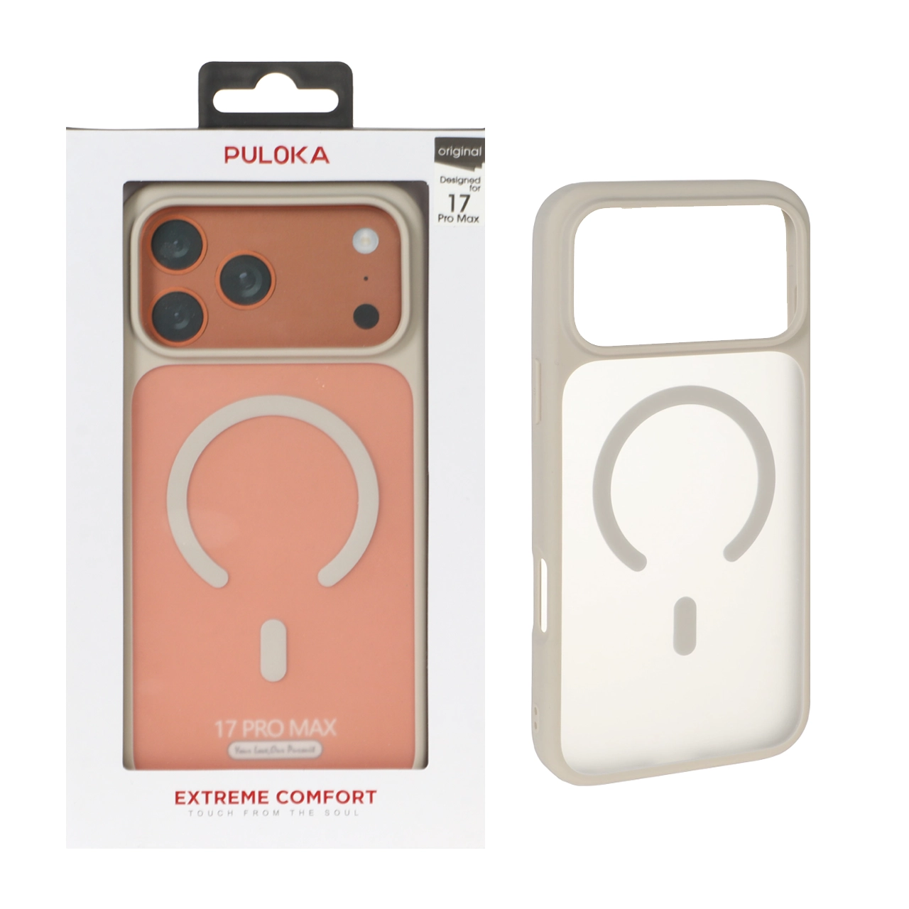 قاب اورجینال Puloka مات MagSafe دور رنگی Apple iPhone 17 Pro Max - کرم (پک دار)