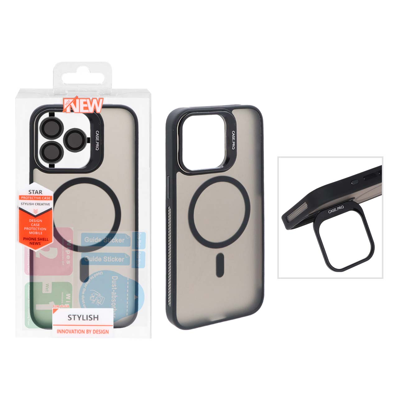 قاب Case Pro لنز آلومینیومی مات Magsafe با ست محافظ لنز رینگی مدل Apple iPhone 15 Pro Max - مشکی (پک دار)