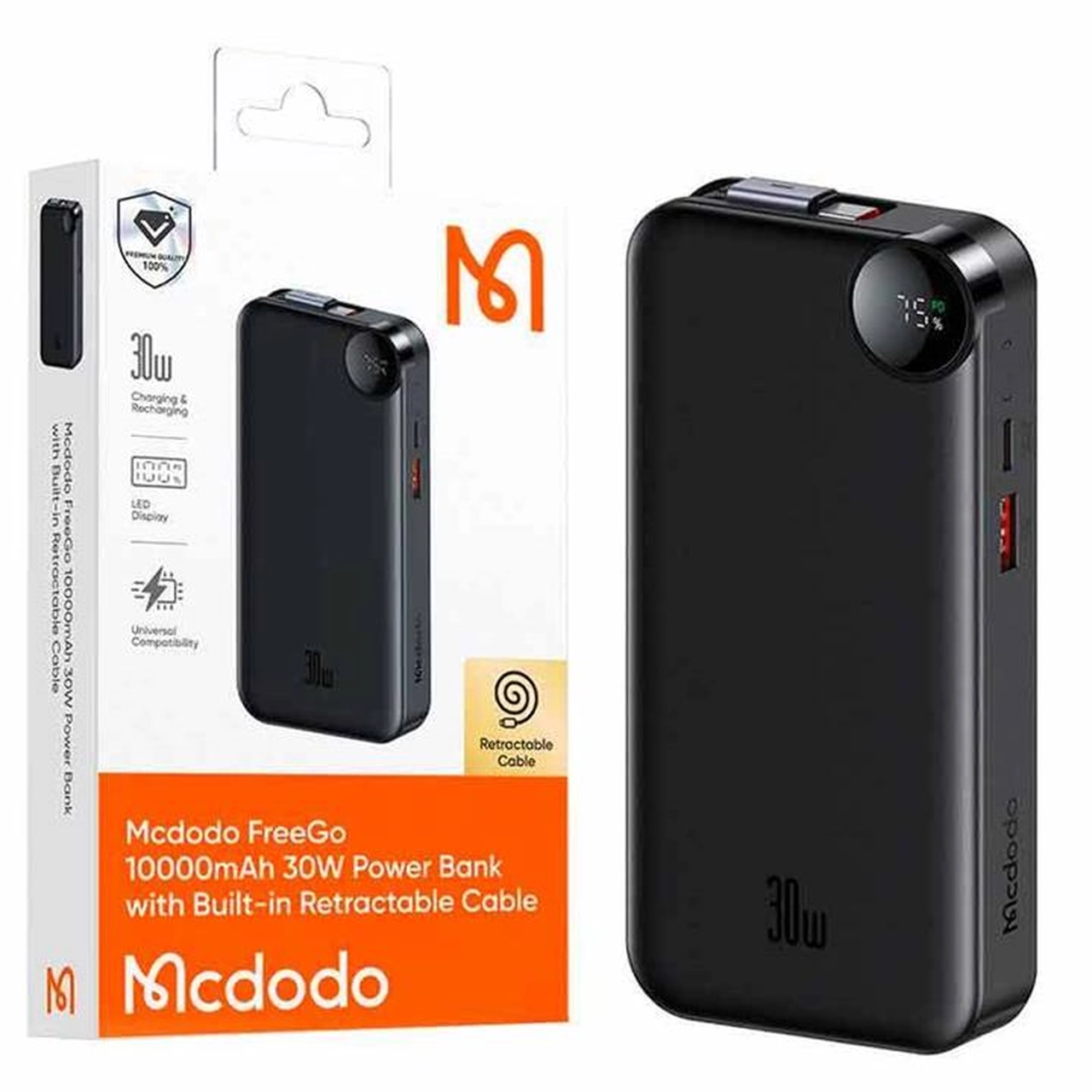 پاوربانک PD و فست شارژ Mcdodo 10000mAh مدل MC-387 30W - مشکی (گارانتی متین)