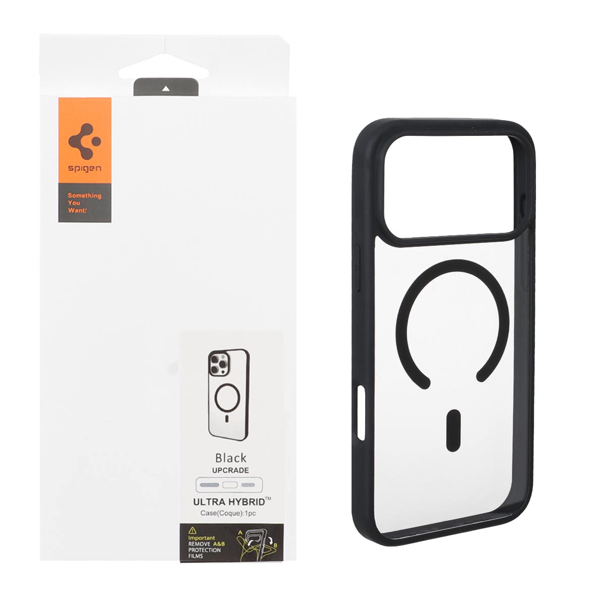 قاب اورجینال Magsafe Spigen با توری اسپیکر فلزی Apple iPhone 17 Pro Max - شفاف مشکی (پک دار)