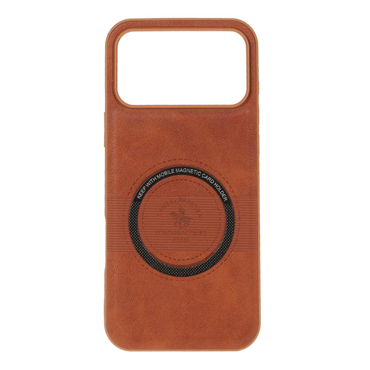 قاب طرح چرم Santa Barbara مگ سیف فلزی Apple iPhone 17 Pro Max - قهوه ای