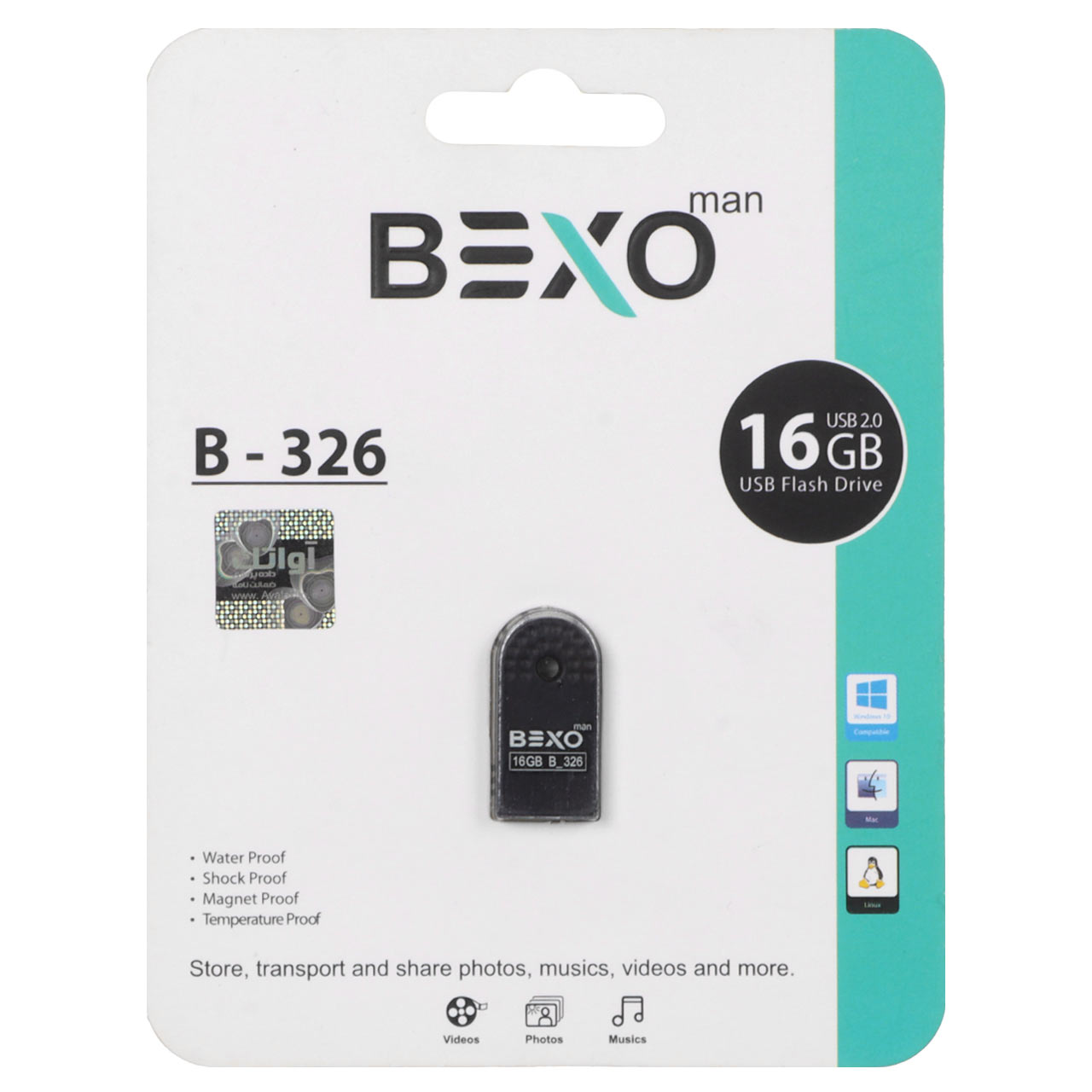 BEXO B-326 USB2.0 Flash Memory - 16GB (گارانتی داده پردازی آواتک) مشکی
