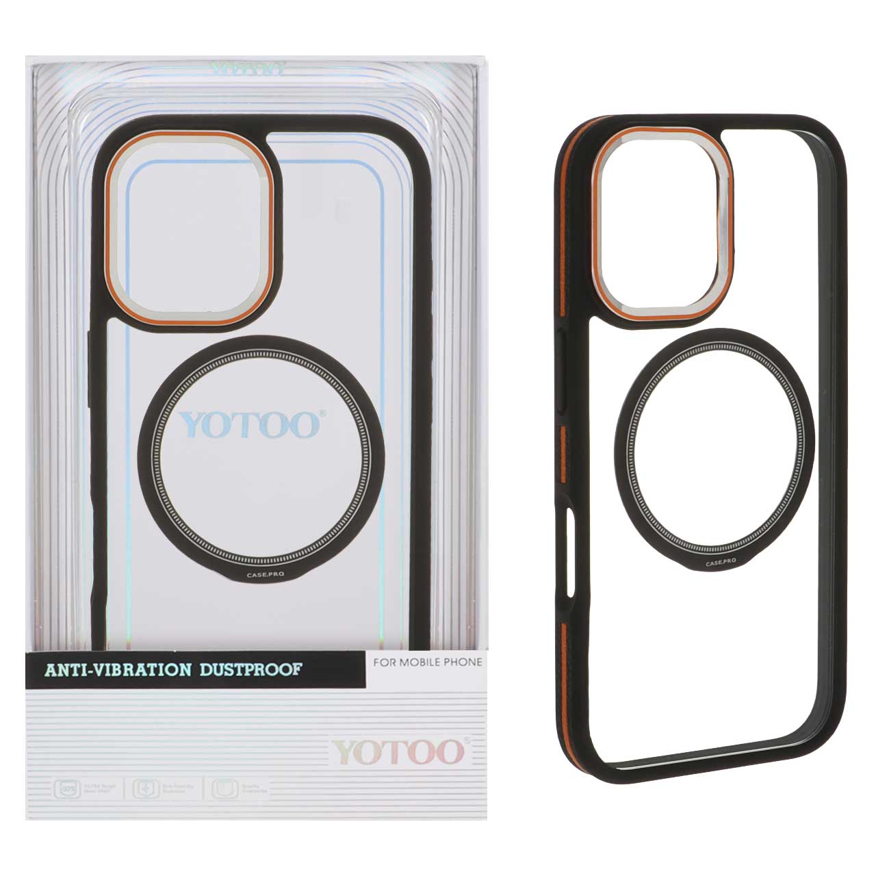 قاب اورجینال Yotoo شفاف MagSafe لنز فلزی Apple iPhone 16 - مشکی (پک دار) - NTC