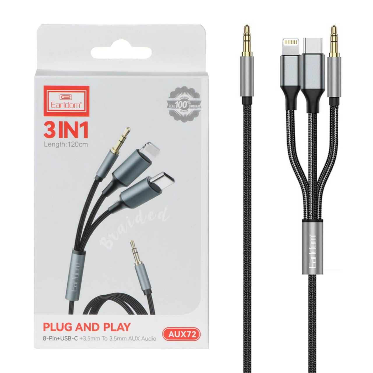 کابل سه کاره Earldom Aux مدل AUX72 - مشکی