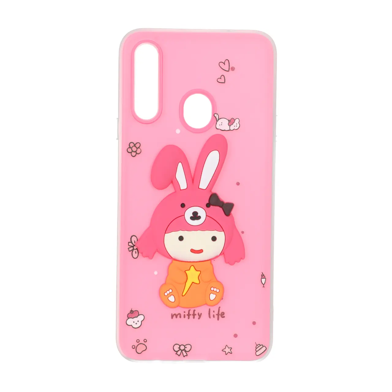 قاب دو لایه مات عروسک برجسته Samsung Galaxy A20s - صورتی فانتزی