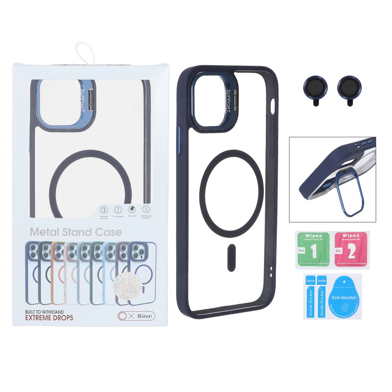 قاب Support لنز آلومینیومی Magsafe با ست محافظ لنز رینگی Apple iPhone 11 - سرمه ای (پک دار)