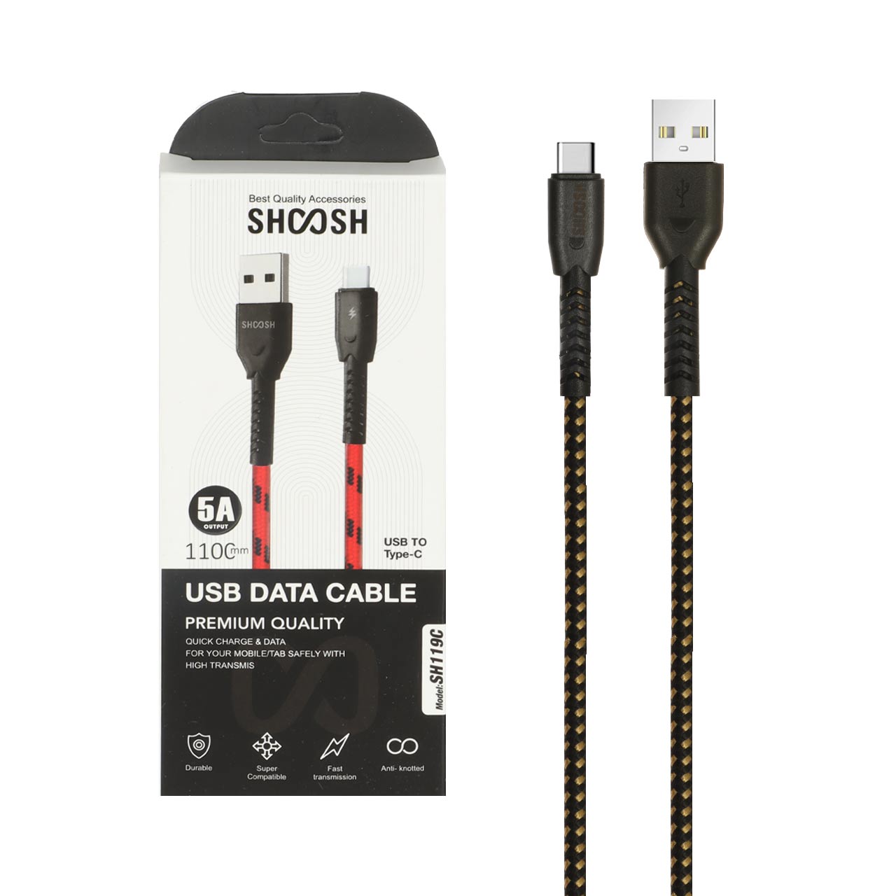 کابل شارژ کنفی 1.1 متری فست Shoosh Type-C مدل SH119C - مشکی طلایی - SMO