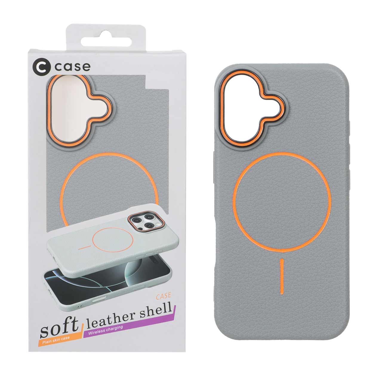 قاب اورجینال C Case طرح چرم MagSafe مدل Apple iPhone 16 - خاکستری (پک دار)