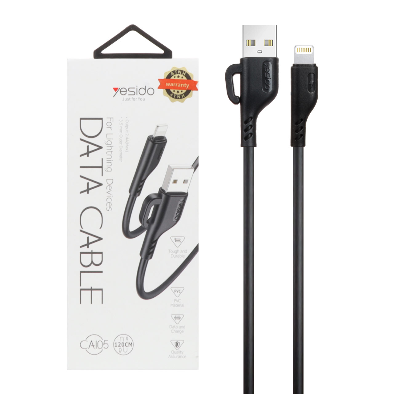 کابل شارژ فست 1.2 متری آیفون Yesido مدل CA105 - مشکی