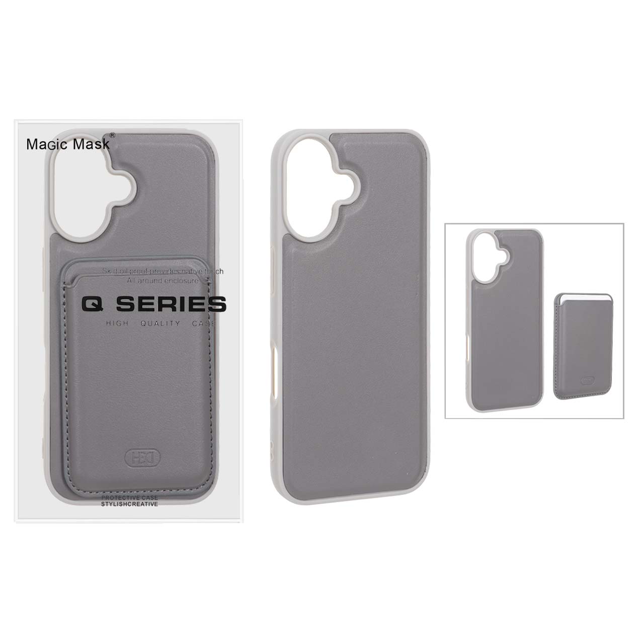 قاب اورجینال HDD چرمی Magsafe با ست جاکارتی مگنتی Apple iPhone 16 - خاکستری (پک دار) - MPS