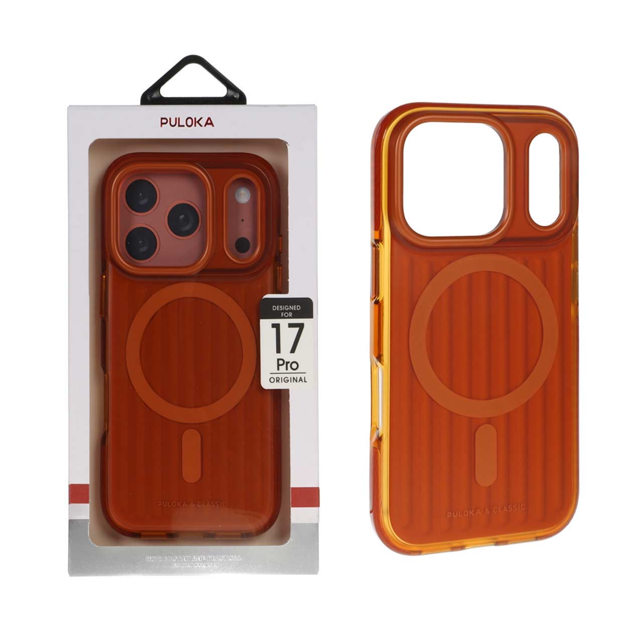 قاب اورجینال Puloka & Classic دکمه فلزی MagSafe مدل Apple iPhone 17 Pro - نارنجی (پک دار)