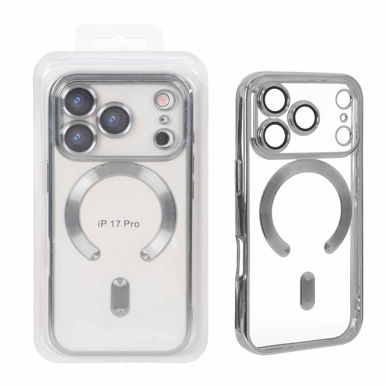 قاب اورجینال الکترواستاتیک Magsafe لنز گلس دار Apple iPhone 17 Pro - نقره ای (پک دار)