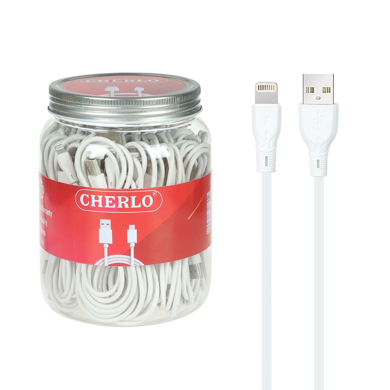 کابل شارژ 1.1 متری فست آیفون CHERLO - سفید (بسته 40 عددی) - SMO