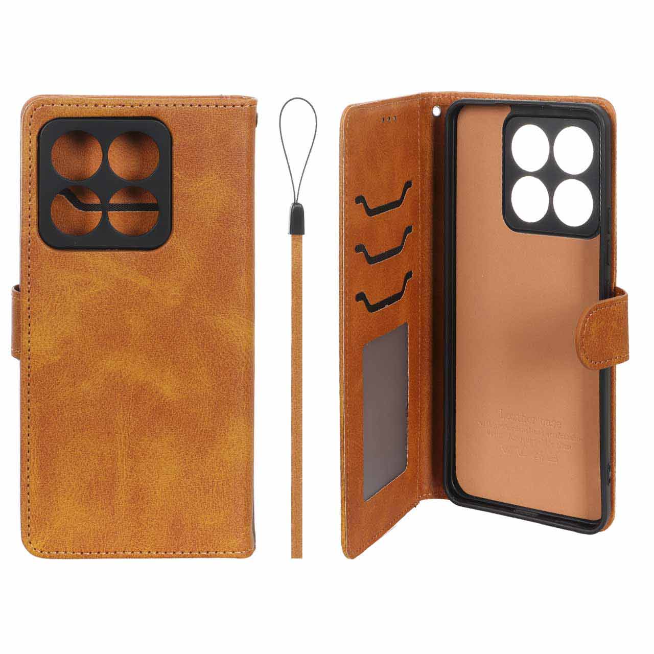 کیف موبایل مگنتی درجه یک داخل خز MNC Plus مدل Xiaomi Mi 14T - عسلی