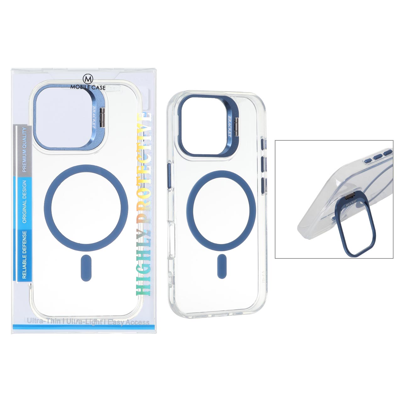 قاب اورجینال Bracket کریستالی MagSafe لنز استندشو Apple iPhone 17 - آبی (پک دار)