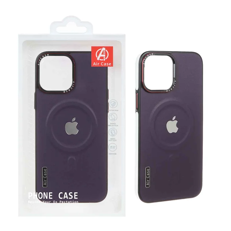 قاب چرمی اورجینال Air Case Magsafe مدل Apple iPhone 13 Pro Max - بادمجانی (پک دار)