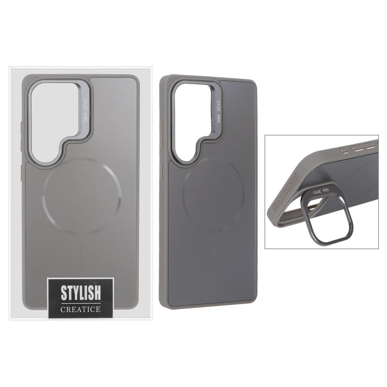 قاب اورجینال PVD Case Pro استندشو MagSafe مدل Samsung Galaxy S25 Ultra - خاکستری (پک دار)