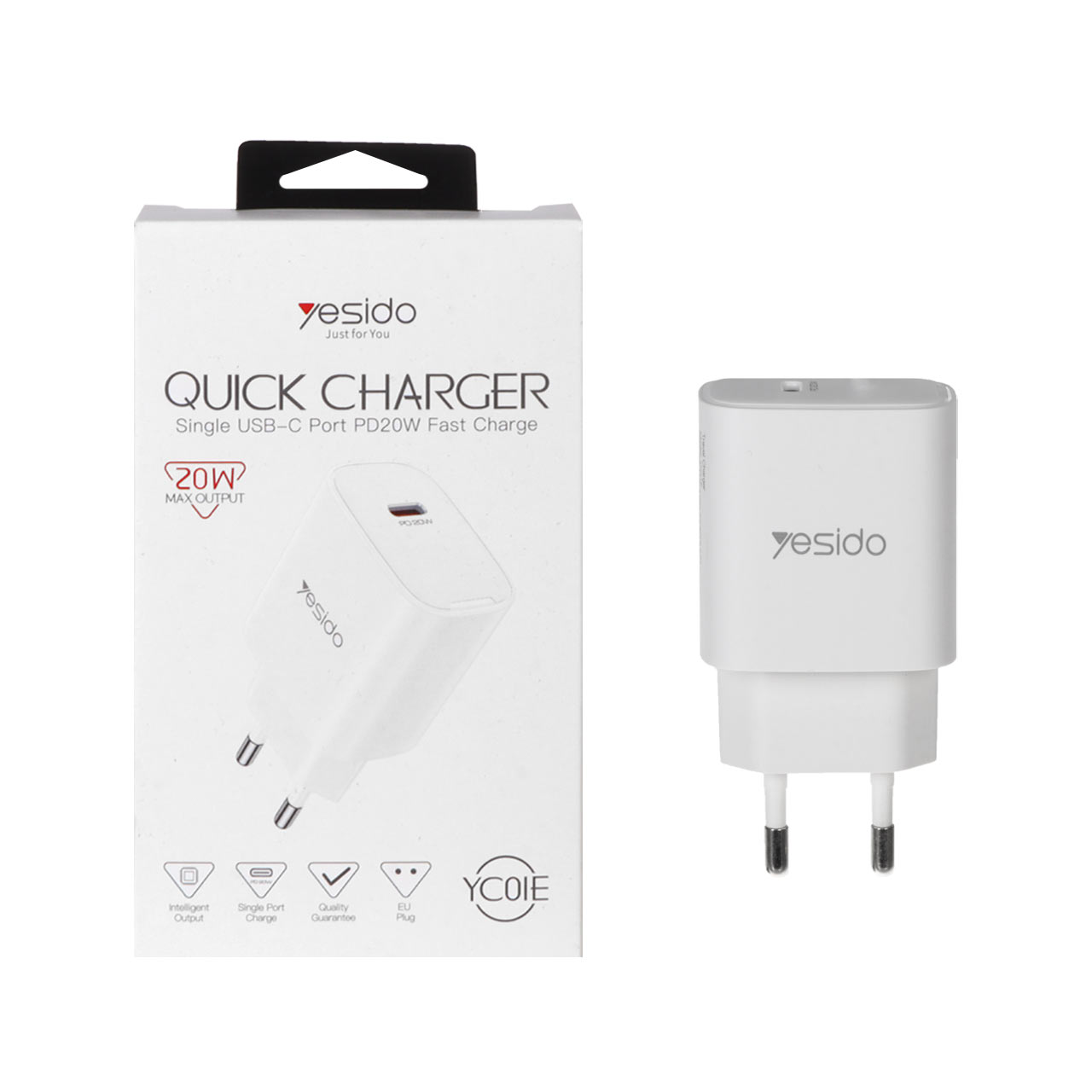 شارژر دیواری PD و فست تک پورت Yesido مدل YC01E 20W - سفید