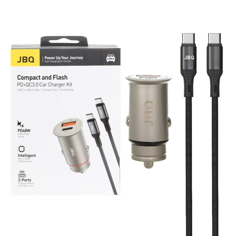 شارژر فندکی PD و فست دو پورت JBQ مدل C393094 48W به همراه کابل شارژ Type-C To Type-C - قهوه ای (گارانتی یکساله رصاصی)