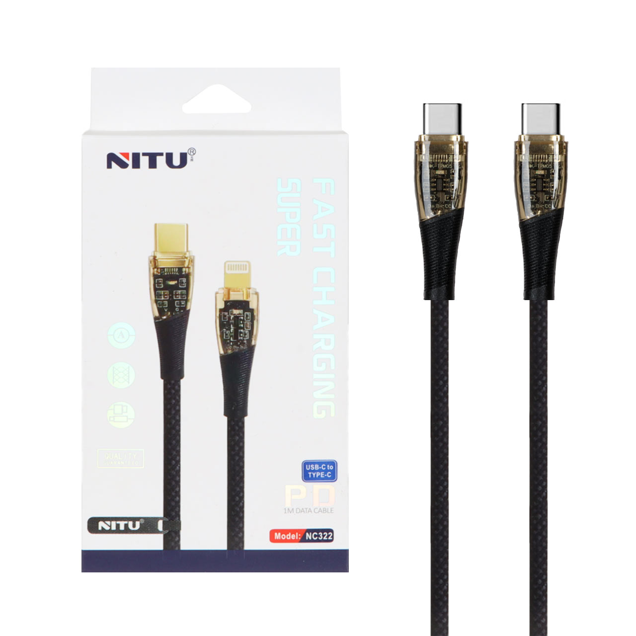 کابل شارژ PD و فست NITU Type-C to Type-C مدل NC322 - مشکی (گارانتی 18 ماه تعویض نیکان همراه)