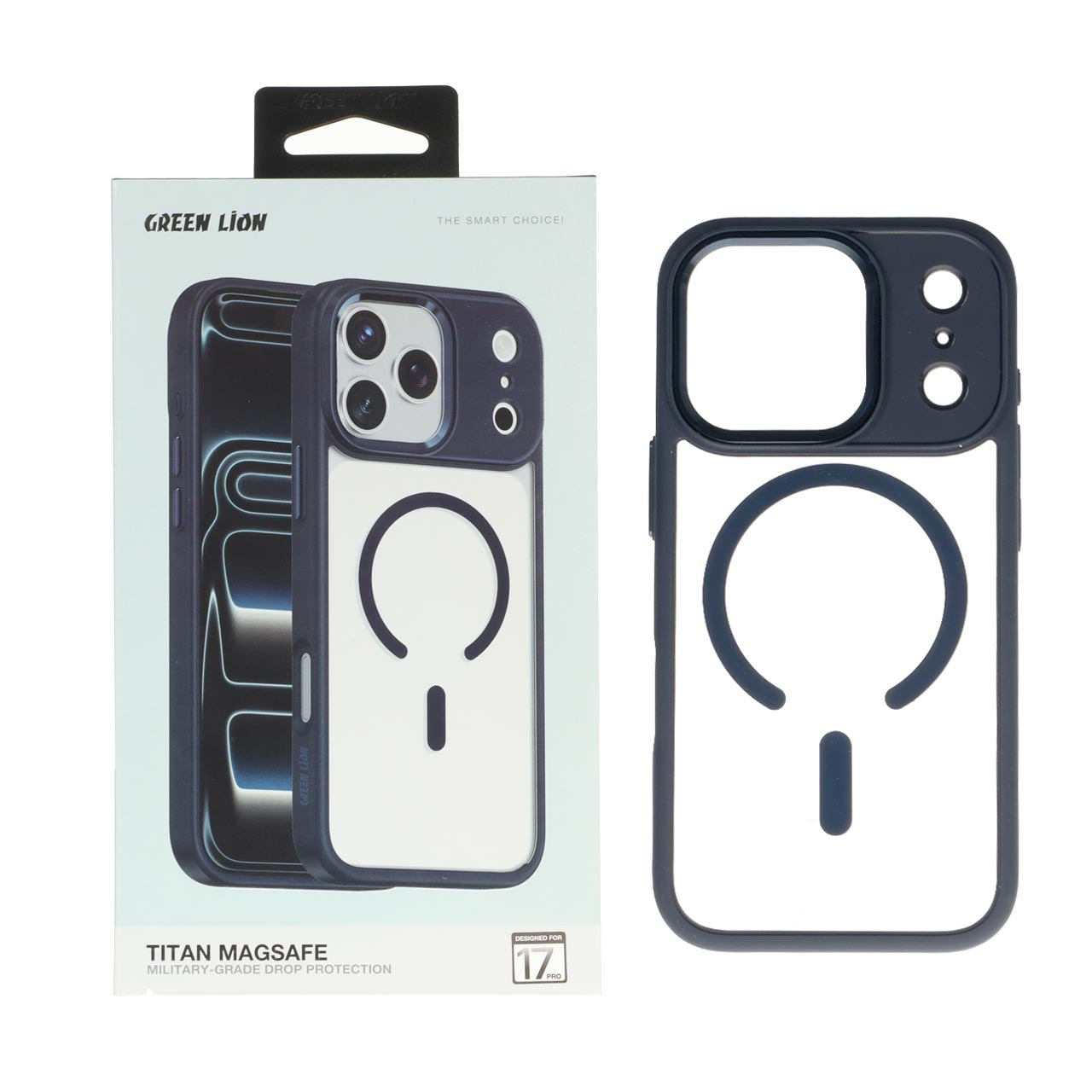 قاب اورجینال Green Lion شفاف TITAN MagSafe مدل Apple iPhone 17 Pro - سرمه ای (پک دار)