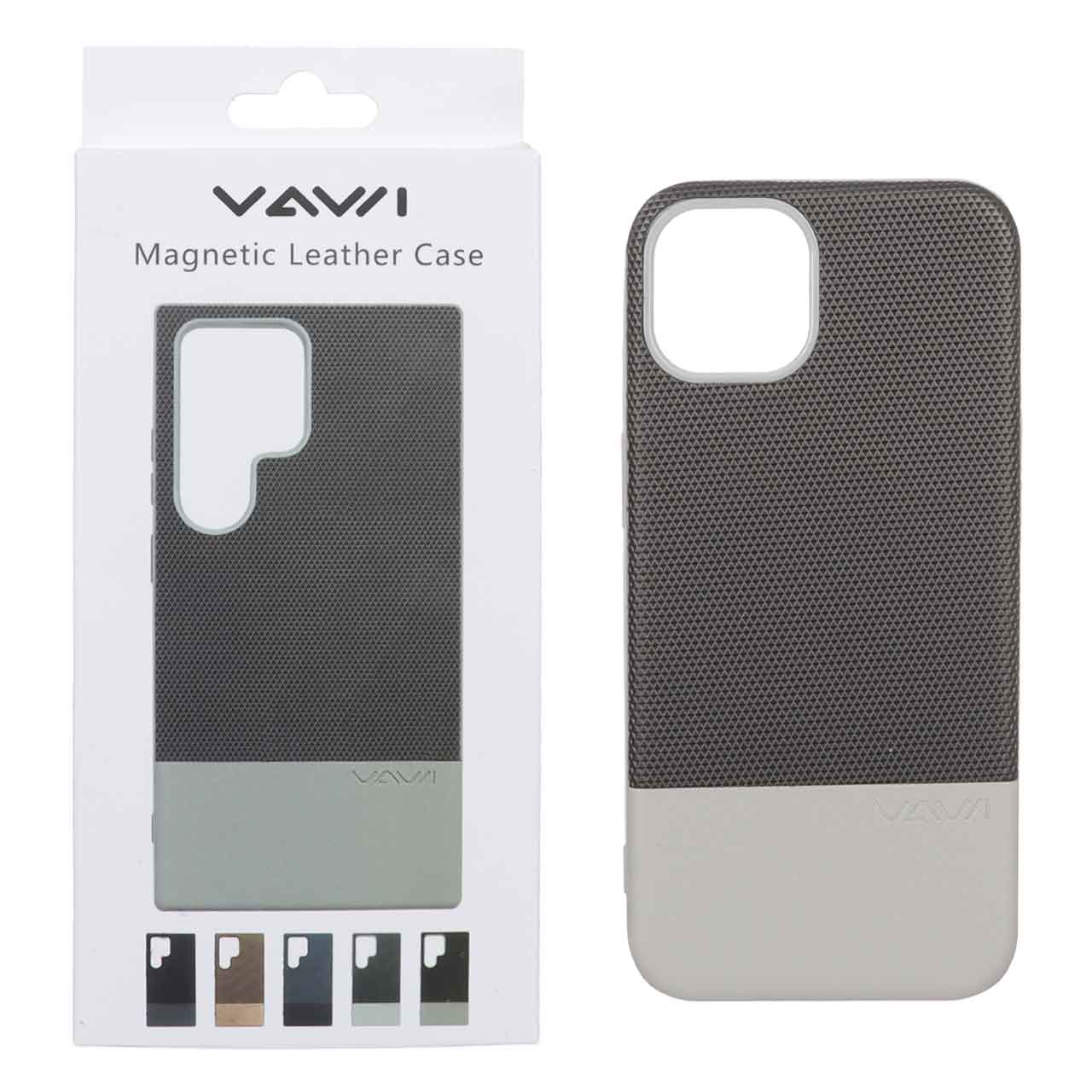 قاب Vawi چرمی دو تکه MagSafe مدل Apple iPhone 13 / iPhone 14 - طوسی (پک دار)