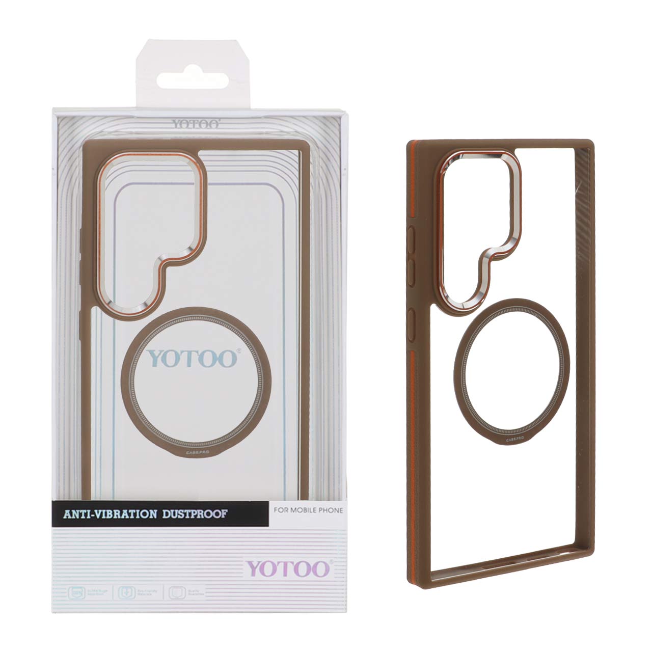 قاب اورجینال Yotoo شفاف MagSafe لنز فلزی Samsung Galaxy S24 Ultra - نسکافه ای (پک دار) - NTC