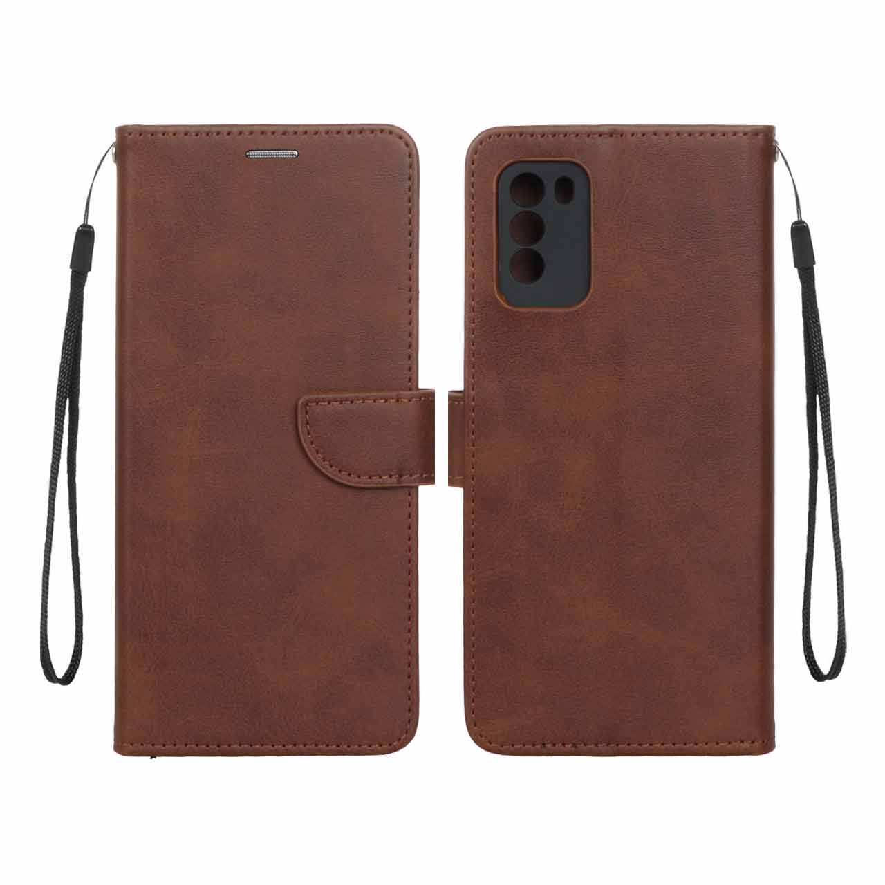 کیف چرمی موبایل مگنتی محافظ لنزدار Xiaomi Poco M3 - قهوه ای