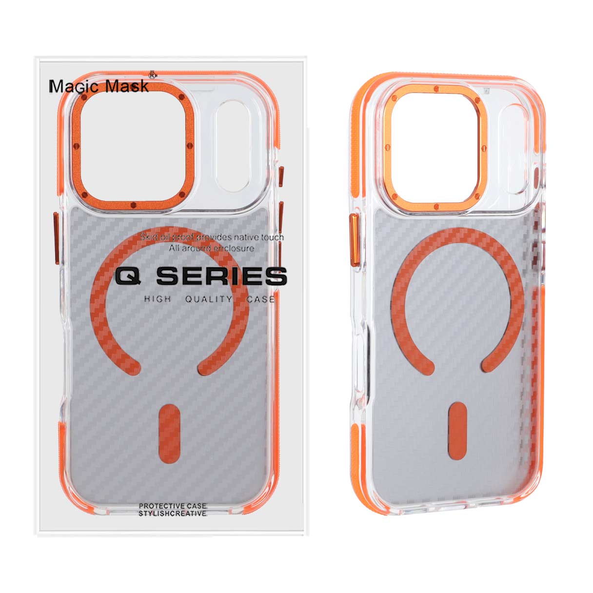 قاب اورجینال Q Series پشت کربن MagSafe مدل Apple iPhone 17 Pro - نارنجی (پک دار)