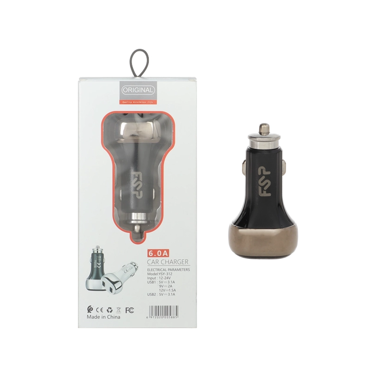 شارژر فندکی فست دو پورت FSP مدل YSY-312 15W - مشکی BSA