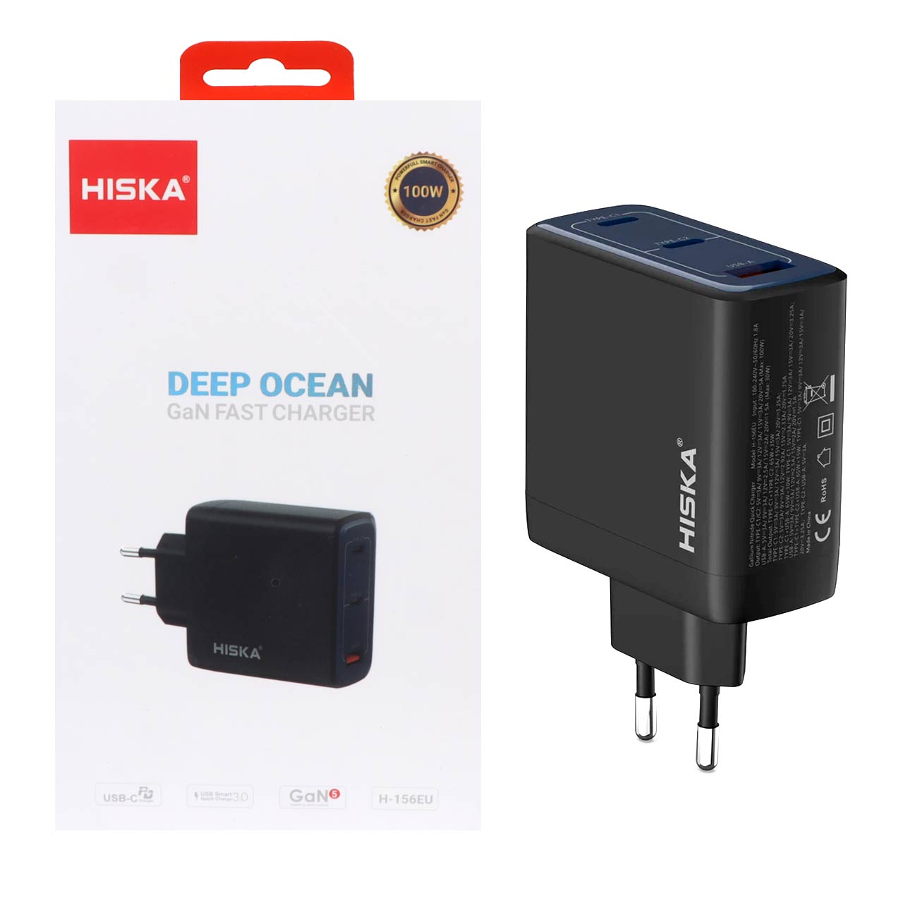 شارژر دیواری PD و فست سه پورت Hiska مدل H-156EU 100W - مشکی