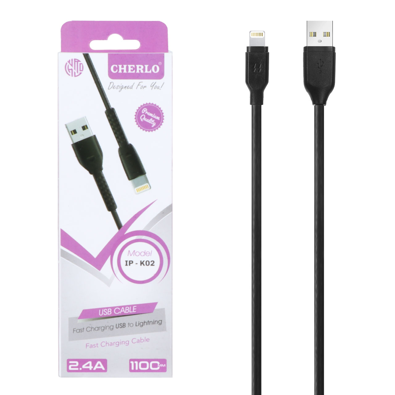 کابل شارژ 1.1 متری فست آیفون CHERLO مدل IP-K02 - مشکی - SMO