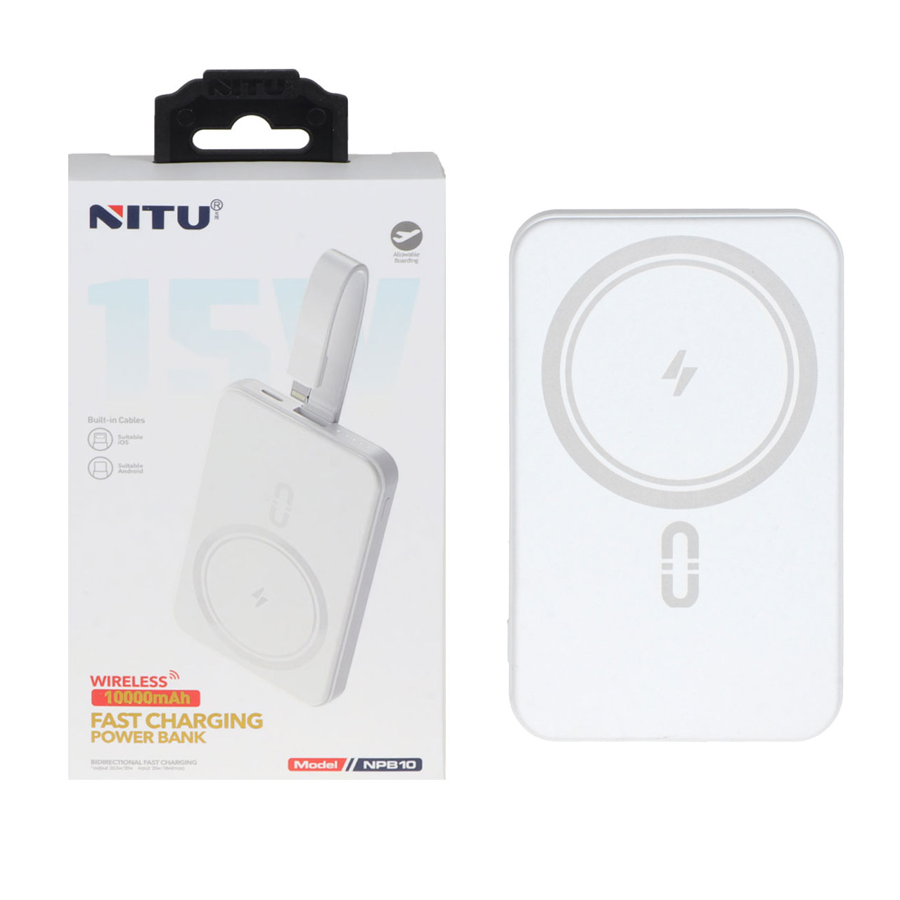 پاوربانک وایرلس فست شارژ 20W Nitu 10000mAh مدل NPB10 - سفید (گارانتی 18 ماه تعویض نیکان همراه)