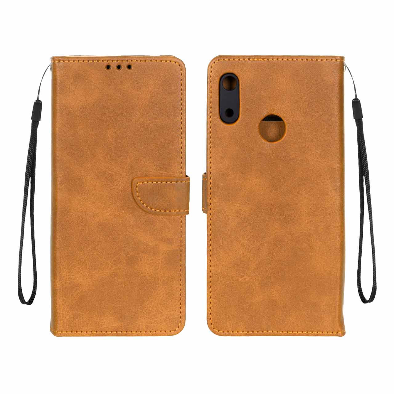 کیف چرمی موبایل مگنتی محافظ لنزدار Huawei Y6 (2019) / Y6 Prime (2019) / Y6s / Honor 8a - عسلی