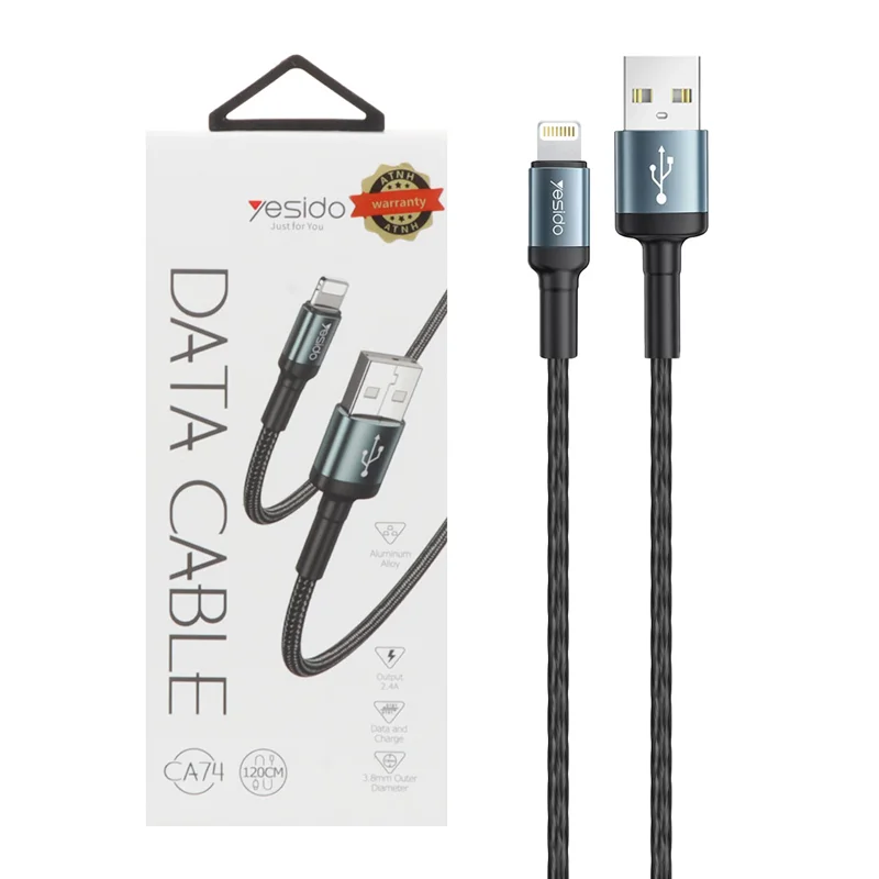 کابل شارژ فست 1.2 متری آیفون Yesido مدل CA74 - خاکستری