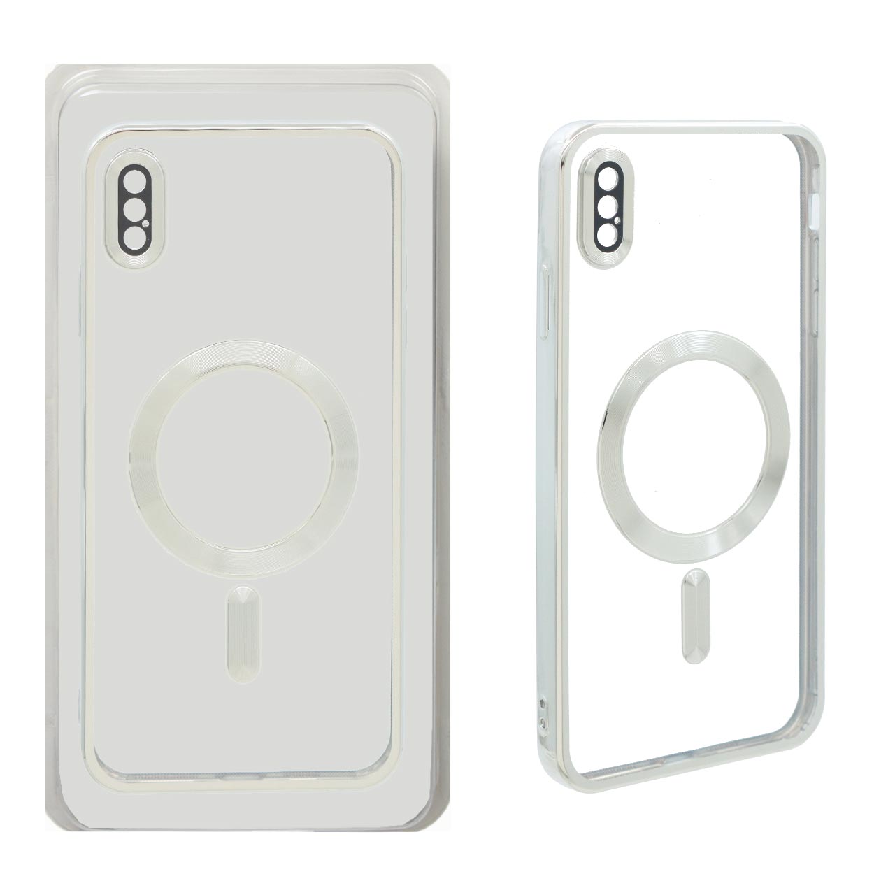 قاب اورجینال الکترواستاتیک Magsafe لنز گلس دار Apple iPhone X Max / iPhone XS Max - نقره ای (پک دار)