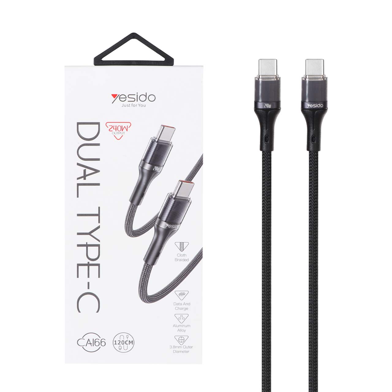 کابل شارژ 1.2 متری PD و فست Yesido Type-C To Type-C مدل CA166 240W - مشکی