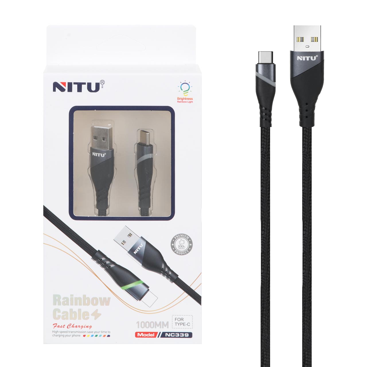 کابل شارژ NITU Type-C مدل NC339 - مشکی (گارانتی 18 ماه تعویض نیکان همراه)
