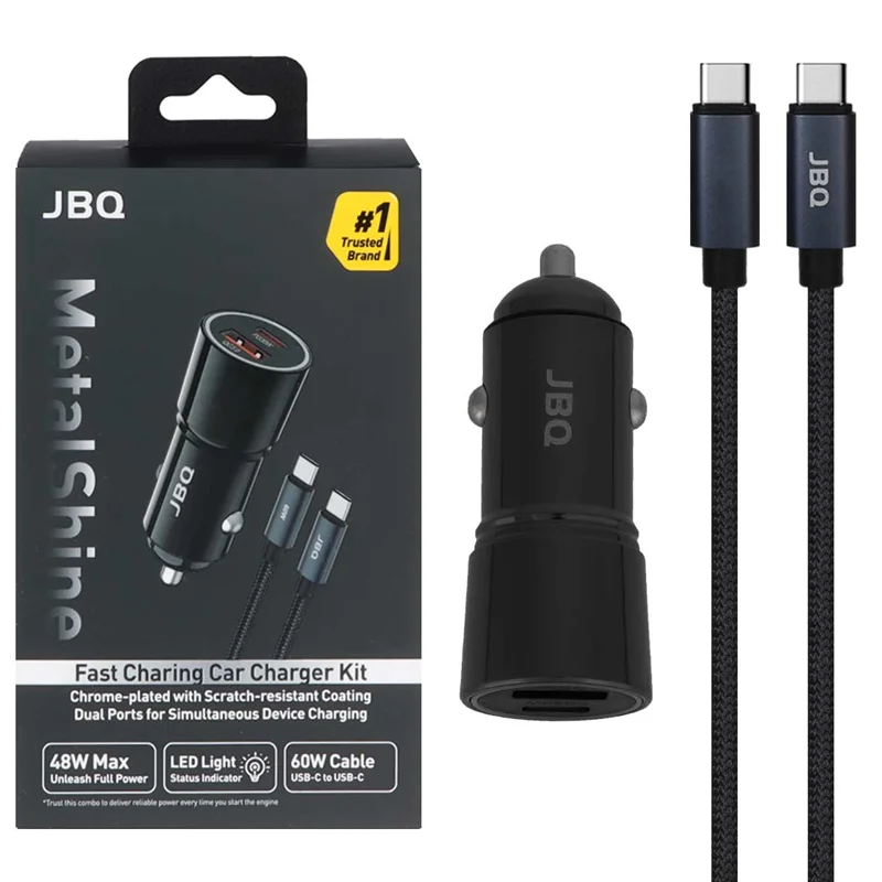 شارژر فندکی PD و فست دو پورت JBQ مدل Metal Shine C756962 به همراه کابل شارژ Type-C To Type-C - مشکی (گارانتی یکساله رصاصی)