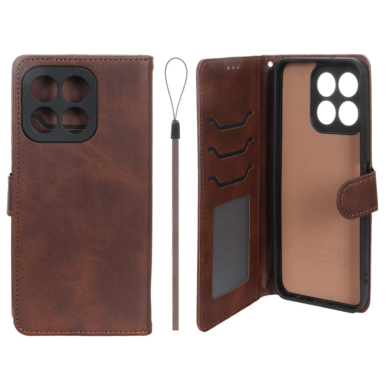 کیف موبایل مگنتی درجه یک داخل خز MNC Plus مدل Honor X6c - قهوه ای