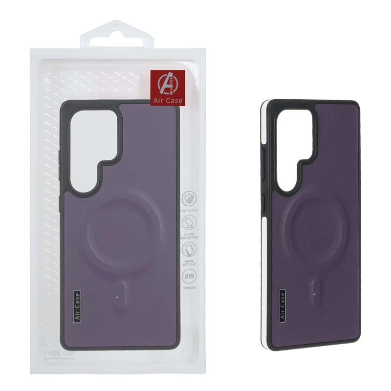 قاب چرمی اورجینال Air Case Magsafe مدل Samsung Galaxy S25 Ultra - بادمجانی (پک دار)