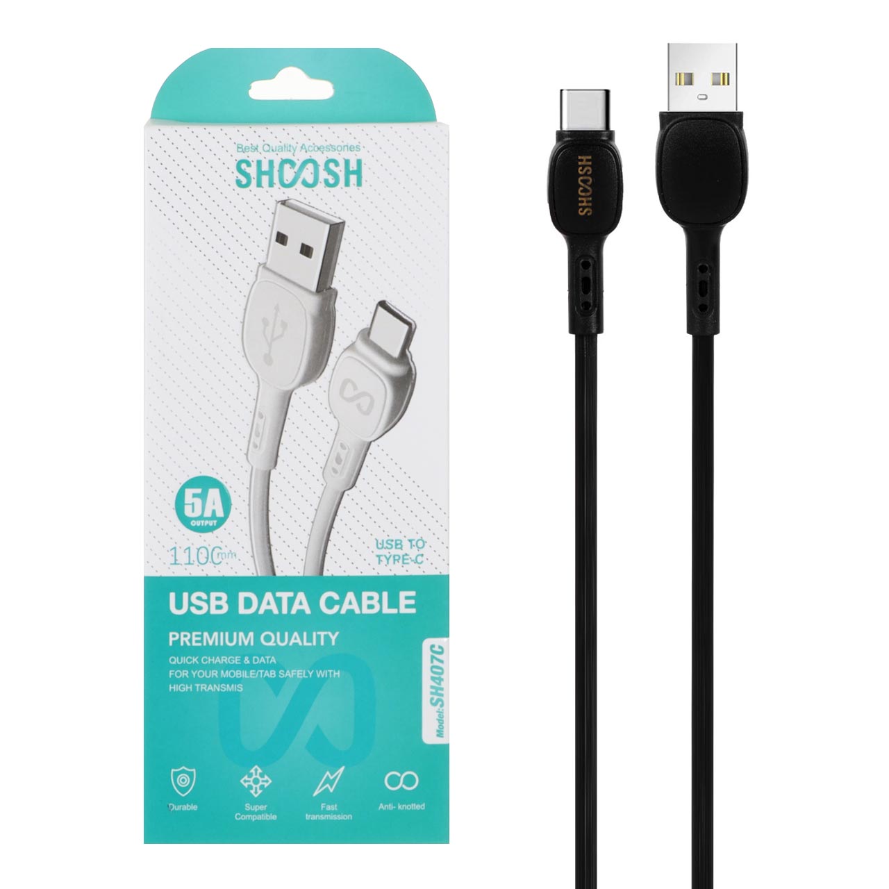 کابل شارژ 1.1 متری فست Shoosh Type-C مدل SH407C - مشکی - SMO