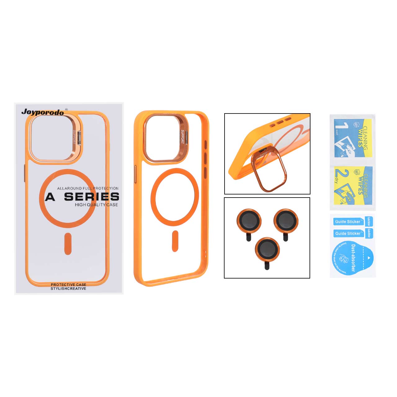 قاب Xinreeu لنز آلومینیومی با ست محافظ لنز رینگی Apple iPhone 15 Pro Max - نارنجی (پک دار) - MPS